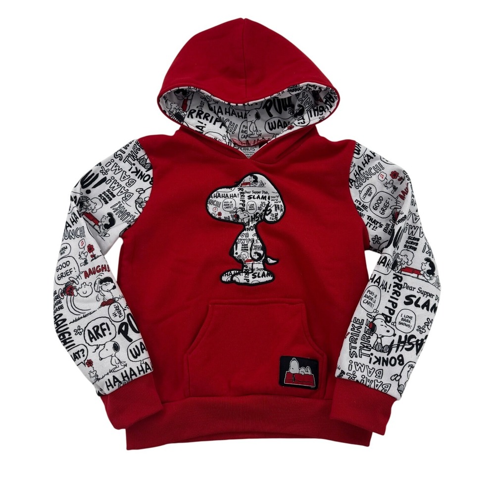 Peanuts Snoopy Hoodie Kids YXS Red Comic Strip Graphic Pullover Excellent